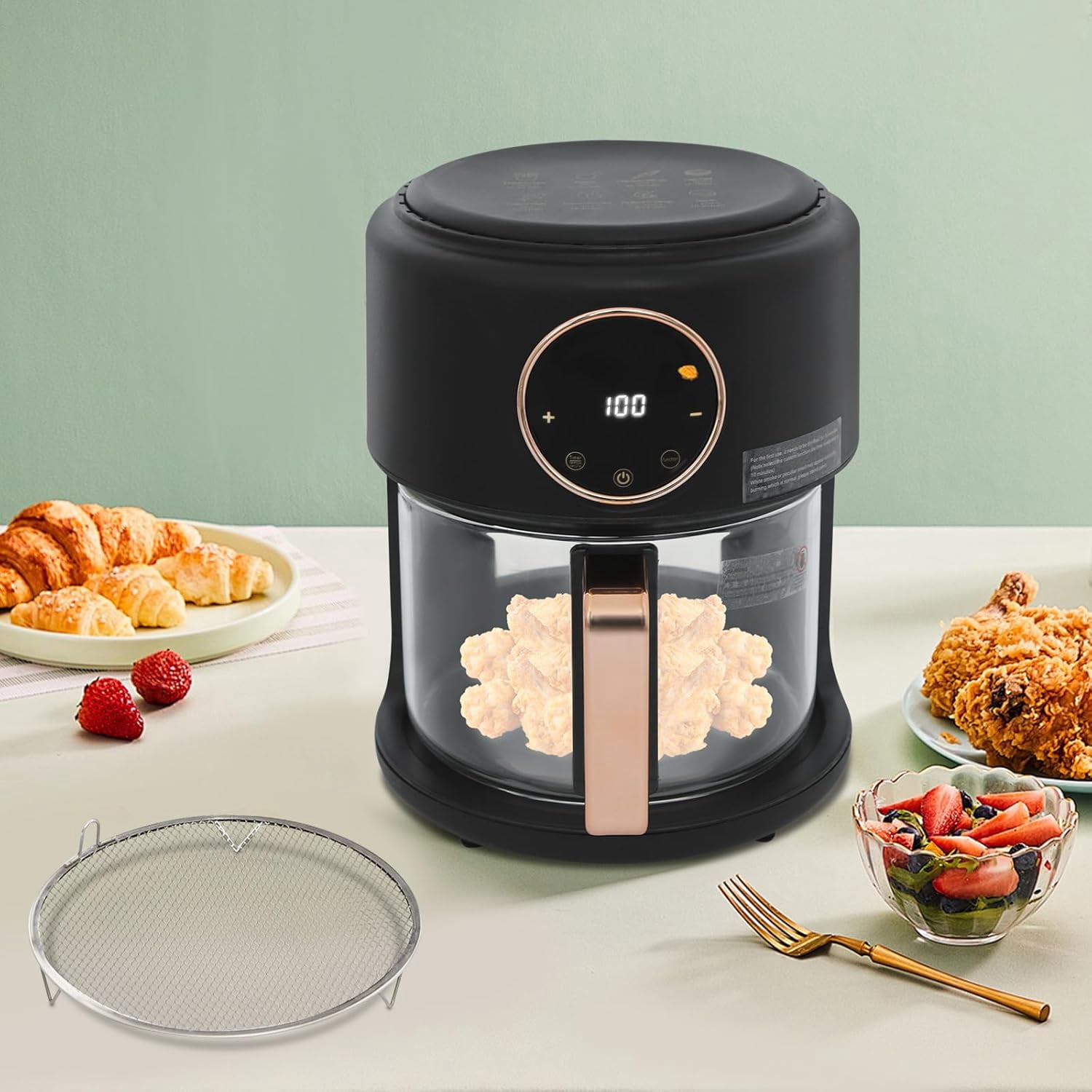 Air Fryer 3.81Qt Capacity Air Fryer with 360° Transparent Glass Fry Bowl Precise Temperature(175°F - 400°F) & Time(60 Min) Control