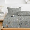 thumbnail image 6 of Cal.King Size Fitted Sheet Set - Tree Birds 3 Piece Bedding Sets 16" Deep Pocket Fitted Sheet with 2 Pillowcases, Vintage Grey Flower Floral Branch Spring Brushed Microfiber Hotel Luxury Bed Sheets, 6 of 9