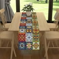 thumbnail image 2 of Linen Mexican Talavera Ceramic Tile Table Runner 90 Inches Long Mexican Fiesta Tablecloth Cinco De Mayo Party Decoration and Supplies for Home Party, 2 of 6