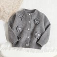 thumbnail image 2 of Girls Knitted Cardigan Crew Neck Long Sleeve Button Down Sweater Cute Soft Comfy Outwear With Bow & Floral (2 Years, Gray), 2 of 9