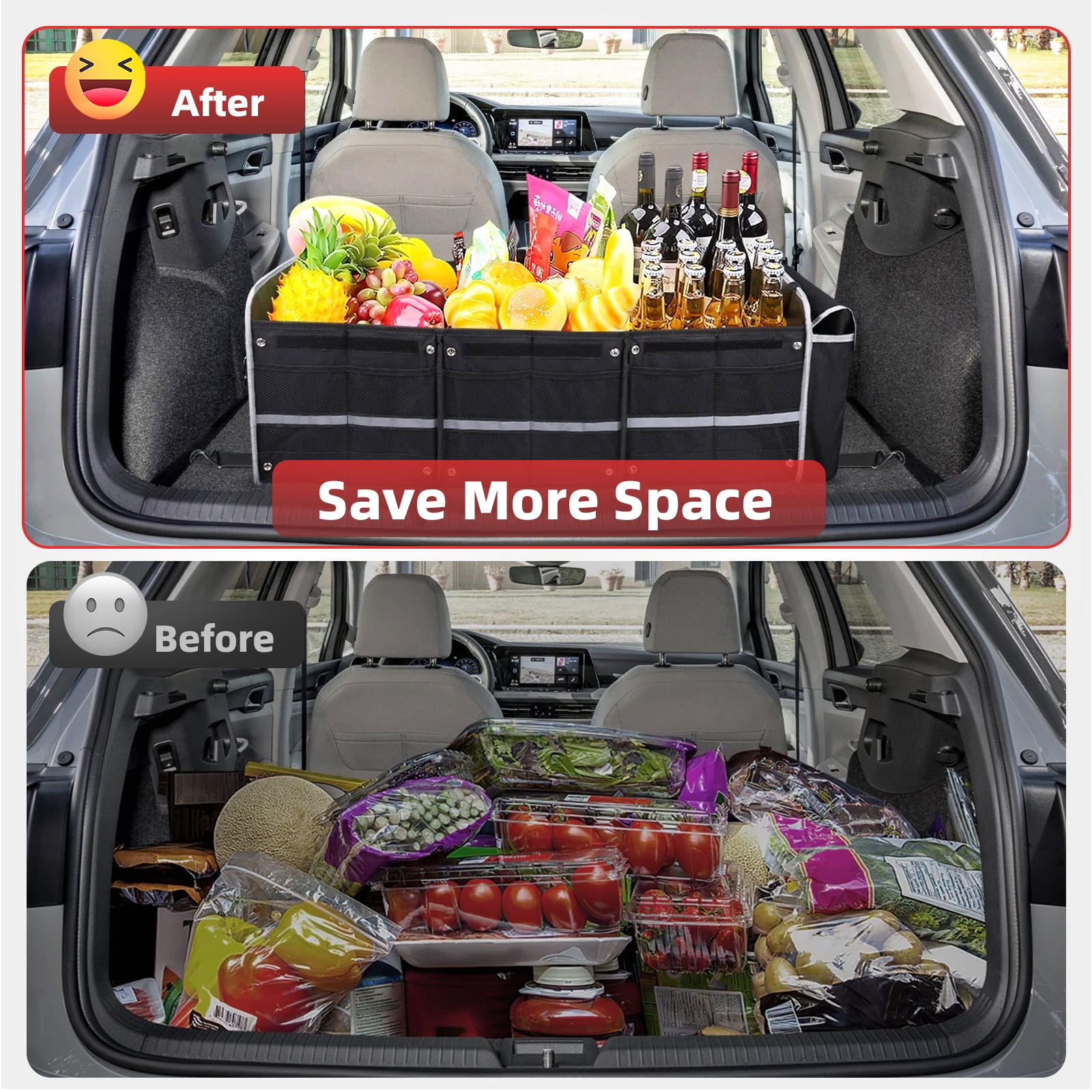 Kailwokk Trunk Organizer for SUV, Collapsible Multi Compartment Car Organizer with Leakproof Insulated Bag for Car Accessories for Women Men