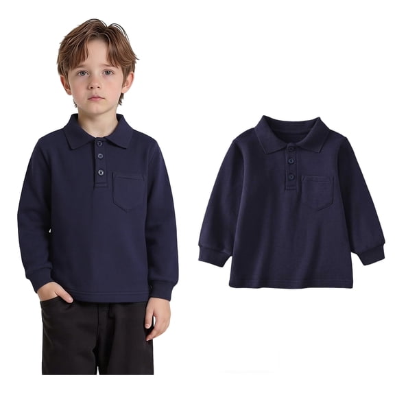 Boys Polo Shirt Long Sleeve Boys Blue Button down Shirt Casual Collared Shirt School Uniform Boy Clothes 2-3 Years