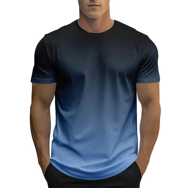 Tops para hombre, blusas y camisas de manga corta con cuello redondo para hombre, blusa informal de verano para hombre, blusa de manga corta con degradado y cuello redondo, blusa de poliéster para hom
