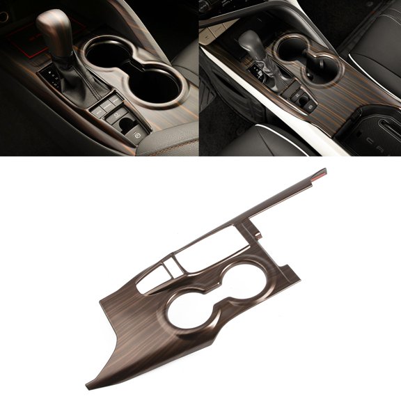 Xotic Tech Gear Shift Console Water Cup Holder Cover Trim, Wood Grain, Compatible with Toyota Camry SE LE TRD 2018-2023 (Without Seat Heater Buttons)
