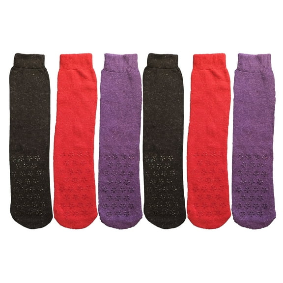 6 Pack Ladies Slipper Sock - Sock Size 9-11 Shoe Size 5-11 Gripper Bottom, Assorted