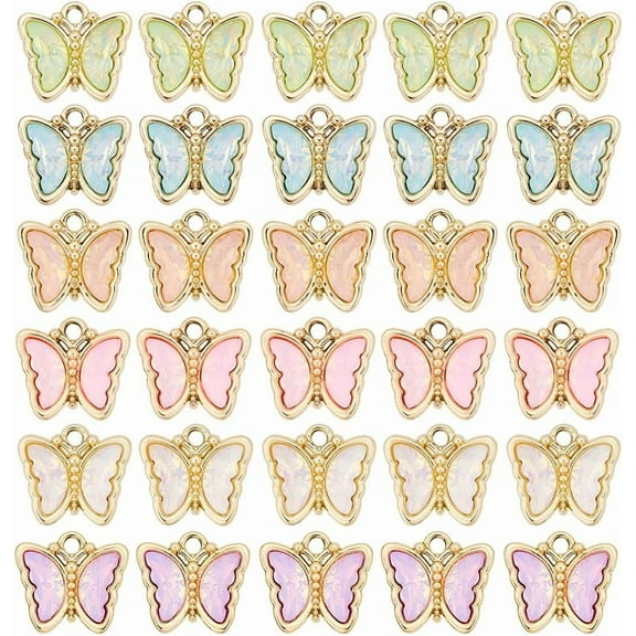 1 Box 30Pcs Glass Butterfly Charms Alloy Butterfly Charms Bulk Colorful Faceted Sparkling Insect Theme Spring Pendants for Jewelry Making Supplies DIY Craft Necklace Bracelet Earring Women