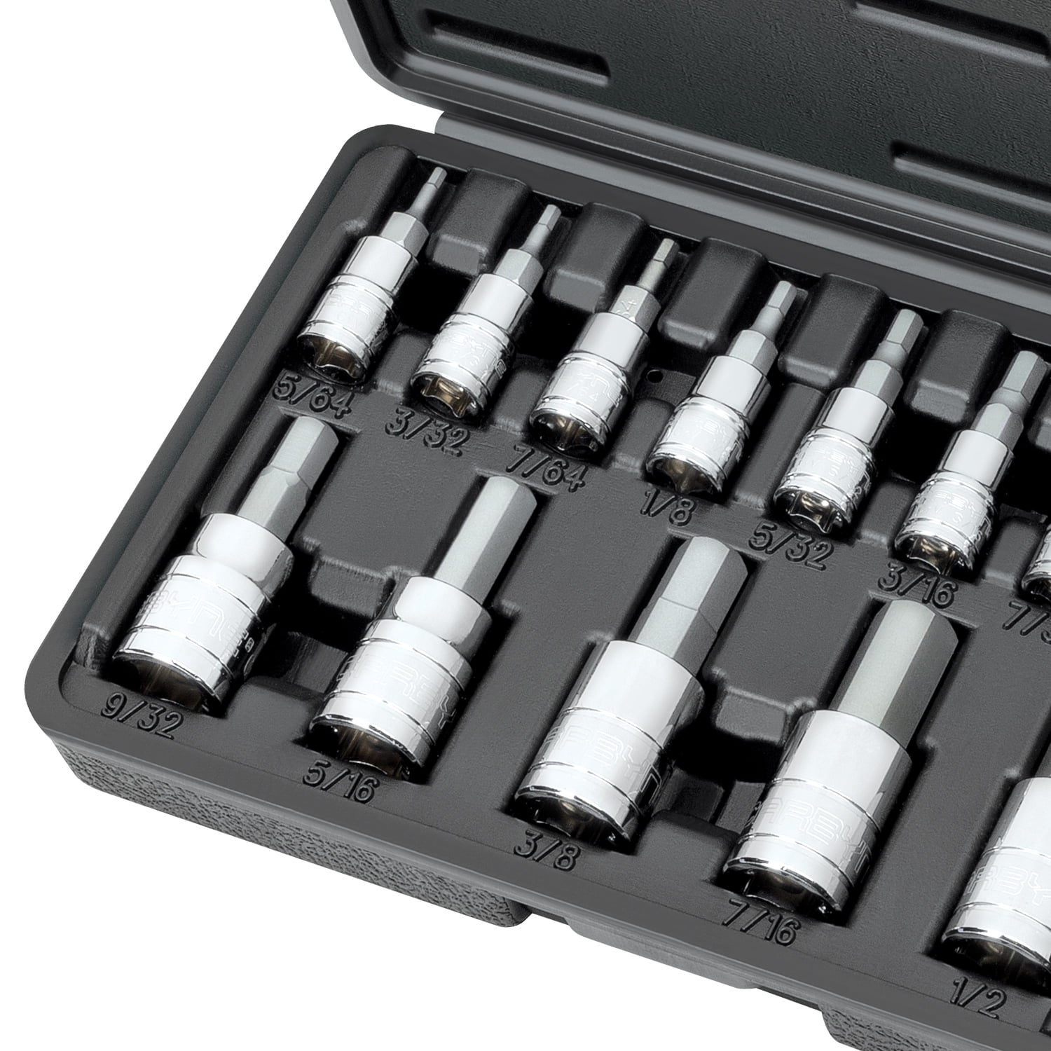 Carbyne 14-Piece SAE Hex (Allen) Bit Socket Set, 5/64 in. to 1/2 in., S2 Steel Bits, CrV Sockets, 1/4 in. 3/8 in. 1/2 in. Drive, Zinc Phosphate