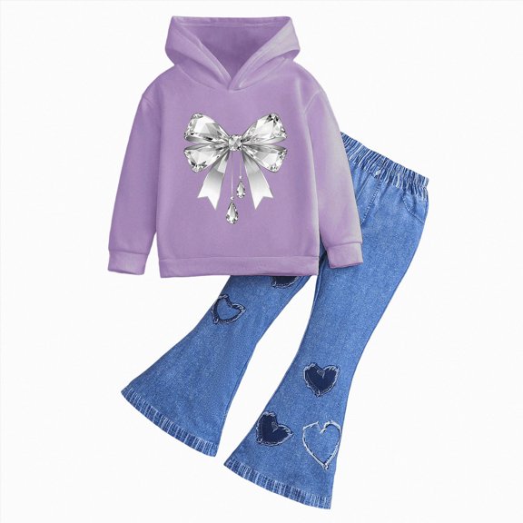 Toddler Baby Girl Fall Winter Clothes Outfits Hooded Long Sweatshirt Pants Set Purple 3-4 Years