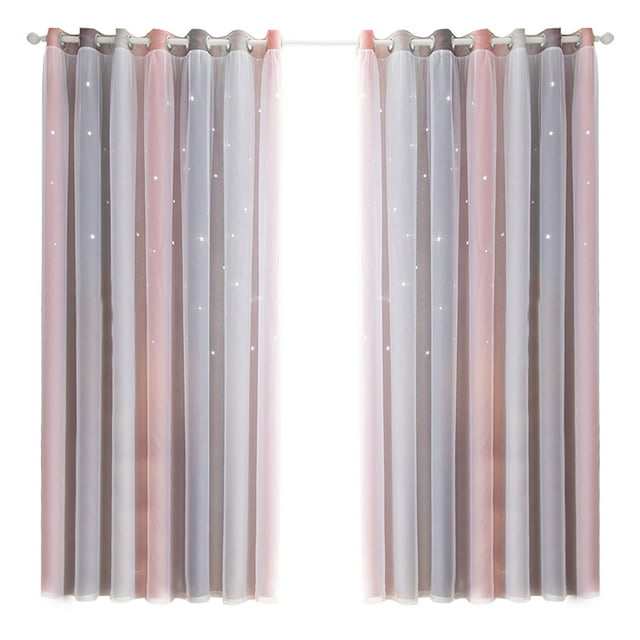 Mistaha 2 Pcs Rideau Simple Dégradé Motif Étoile Creux Double Couche Occultant Chambre Salon Rideau Isolant