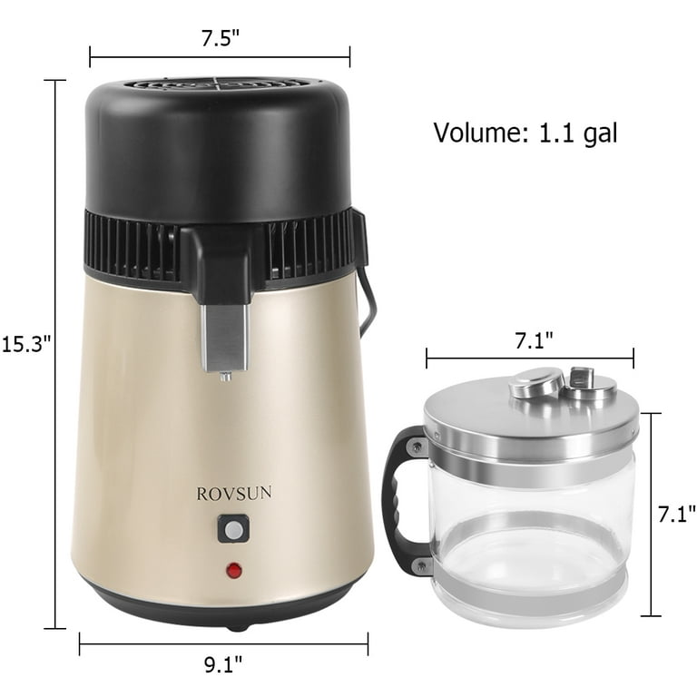 ROVSUN 4L Countertop Water Distiller Machine Stainless Steel for Home, 750W  Distilled Water Maker with Glass Container, 1L/H, Golden 