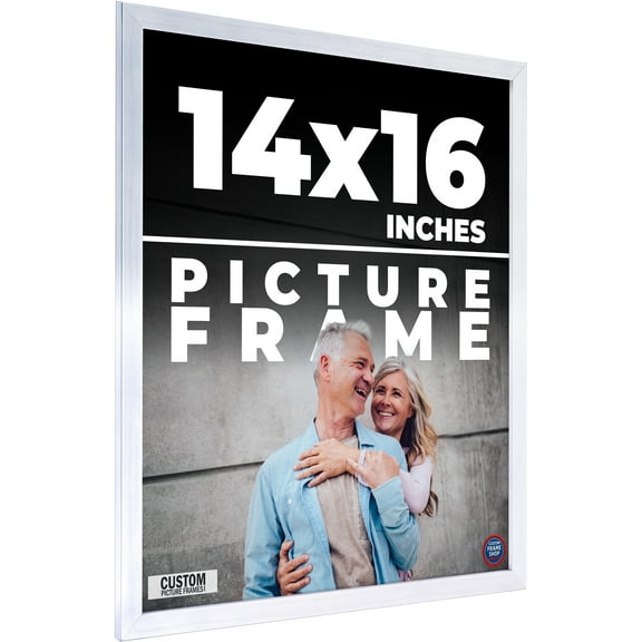 14x16 Frame Silver Stainless Steel Solid Wood Picture Frame | 0.75 Inch Moulding Width | Includes
