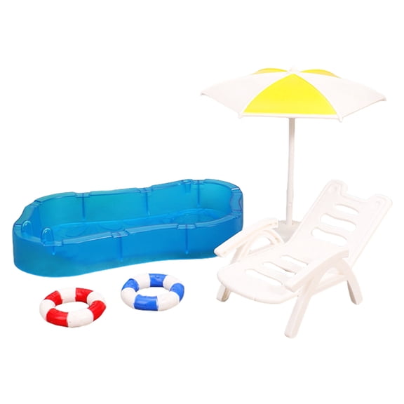 Dollhouses Miniature Beach Scene Display Set with Colorful Swim Rings Poolside Accessories for Children Roleplaying Game