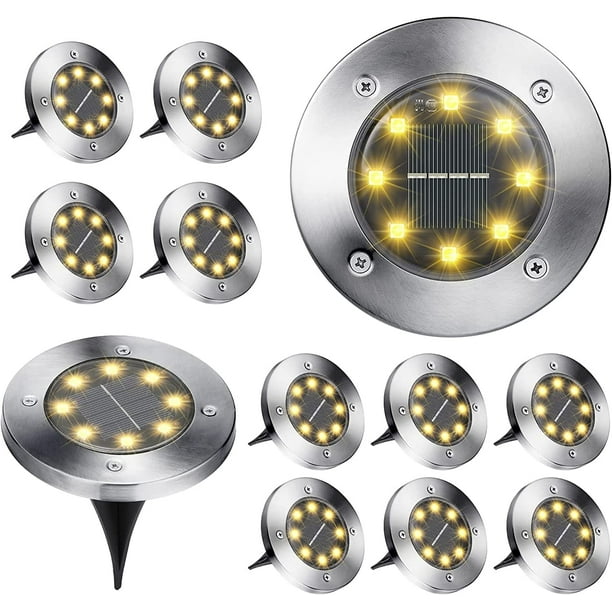 12 piezas de lámpara solar para jardín al aire libre, 8 luces LED de suelo, 3000 K, blanco cálido, impermeable, IP65, foco solar empotrado para camino, terraza, césped, patio, pasarela