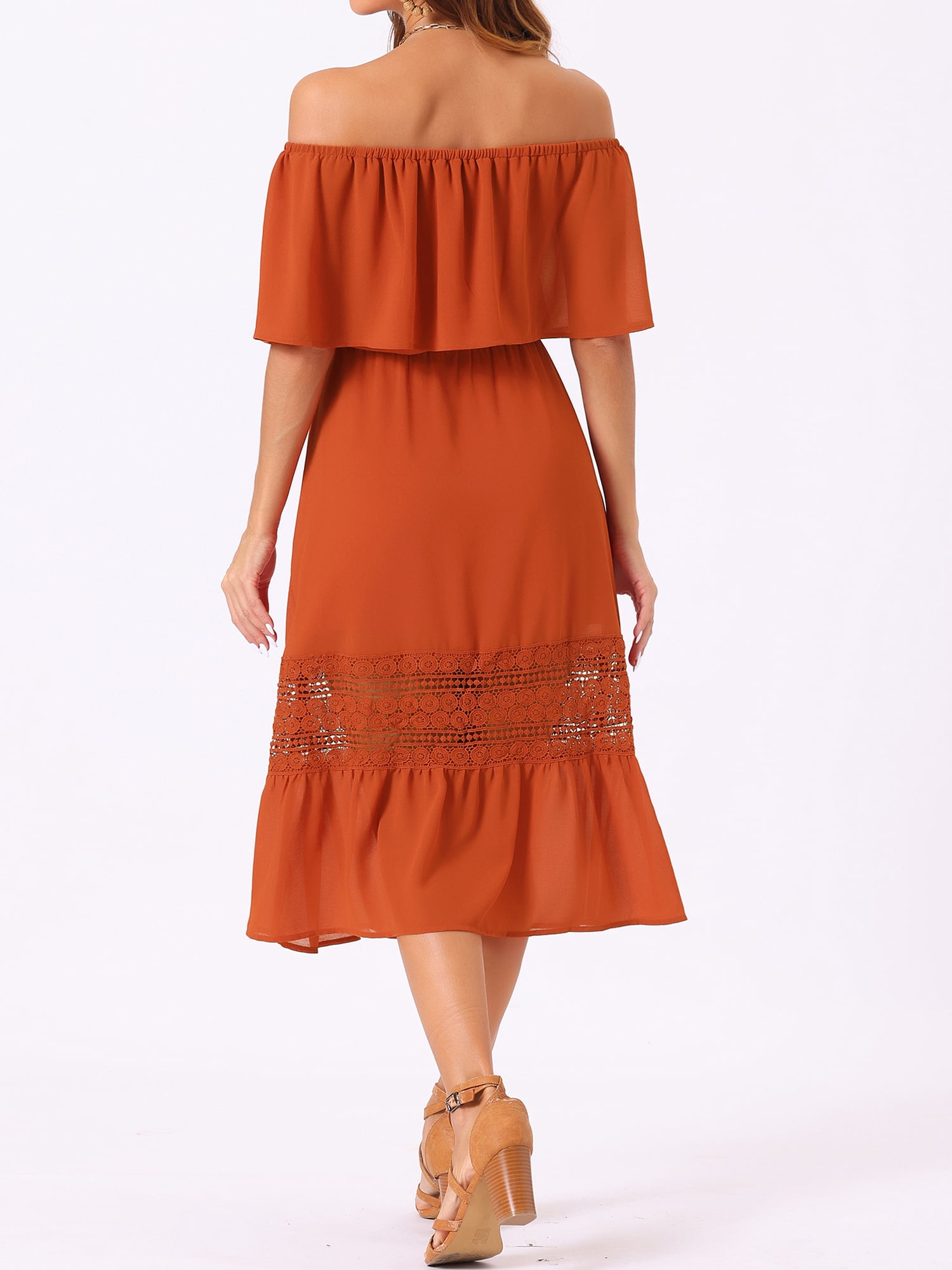 DARING DIVA Women's Off Shoulder Flutter Sleeve Maxi Dress XS Burnt Orange