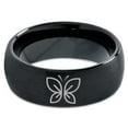 thumbnail image 2 of Tungsten Butterfly Flying Insect Flower Band Ring 8mm Men Women Comfort Fit Black Dome Brushed Polished, 2 of 4