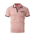 thumbnail image 4 of Charmgo Mens T-Shirts Clearance, Men's Fashion Spring and Summer Buttons Casual Short Sleeve Lapel Neck Shirt Solid Color Tops Golf Shirts for Men, Polo Shirts for Men Pink L, 4 of 5