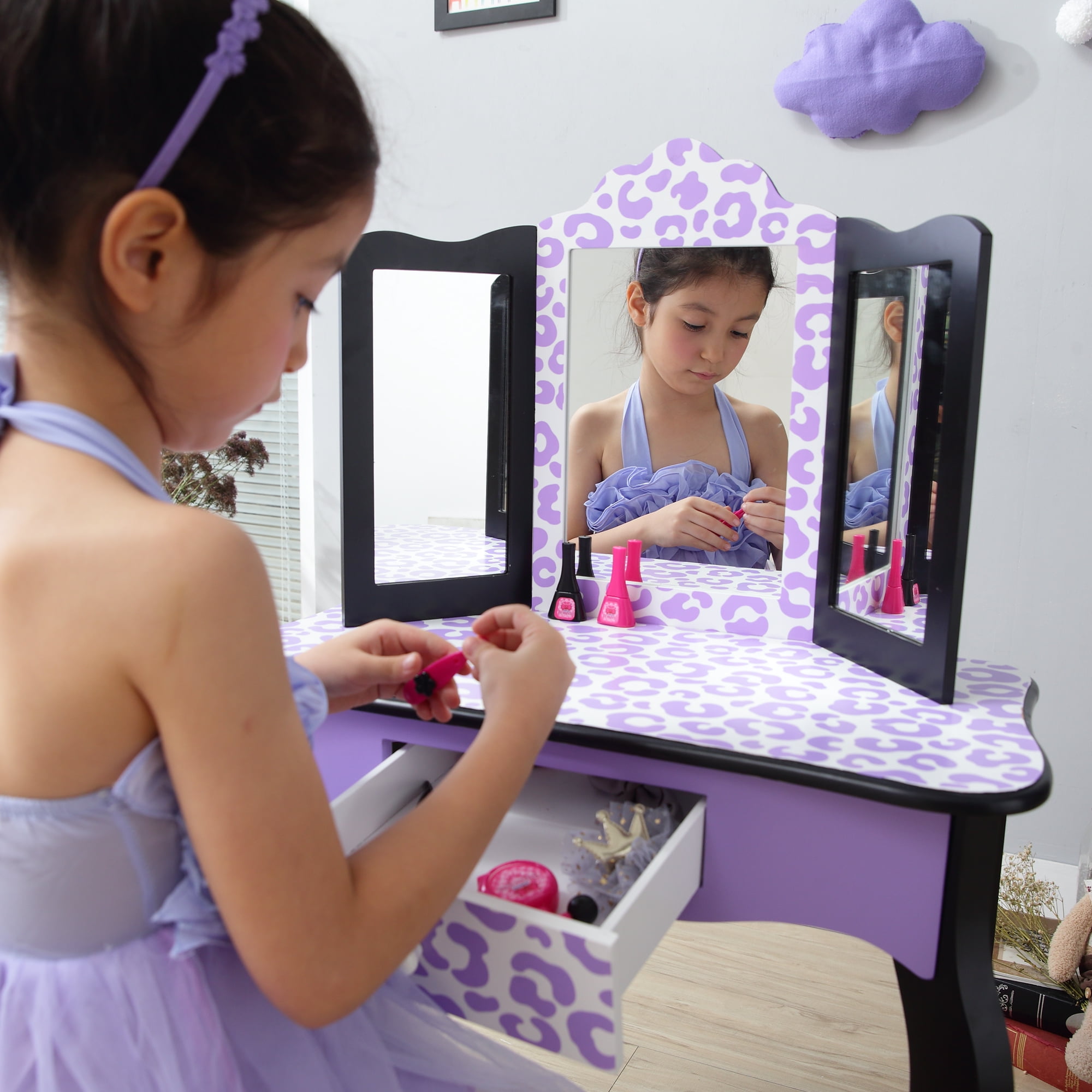Fantasy Fields Kids Vanity Set Wooden Table Mirror & Stool Fantasy Fields Kids Vanity Set Wooden Table Mirror & Stool