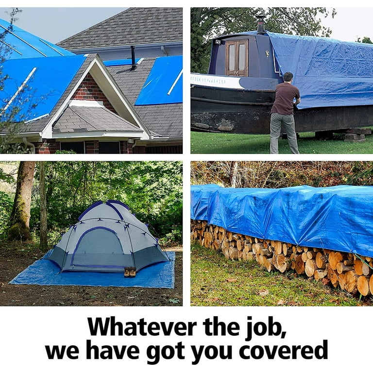 10x12 tarp waterproof plastic poly 5.5 mil thick tarpaulin with metal grommets every 18 inches emergency rain shelter outdoor cover and camping use reversible blue and silver 10 x 12 foot Walmart