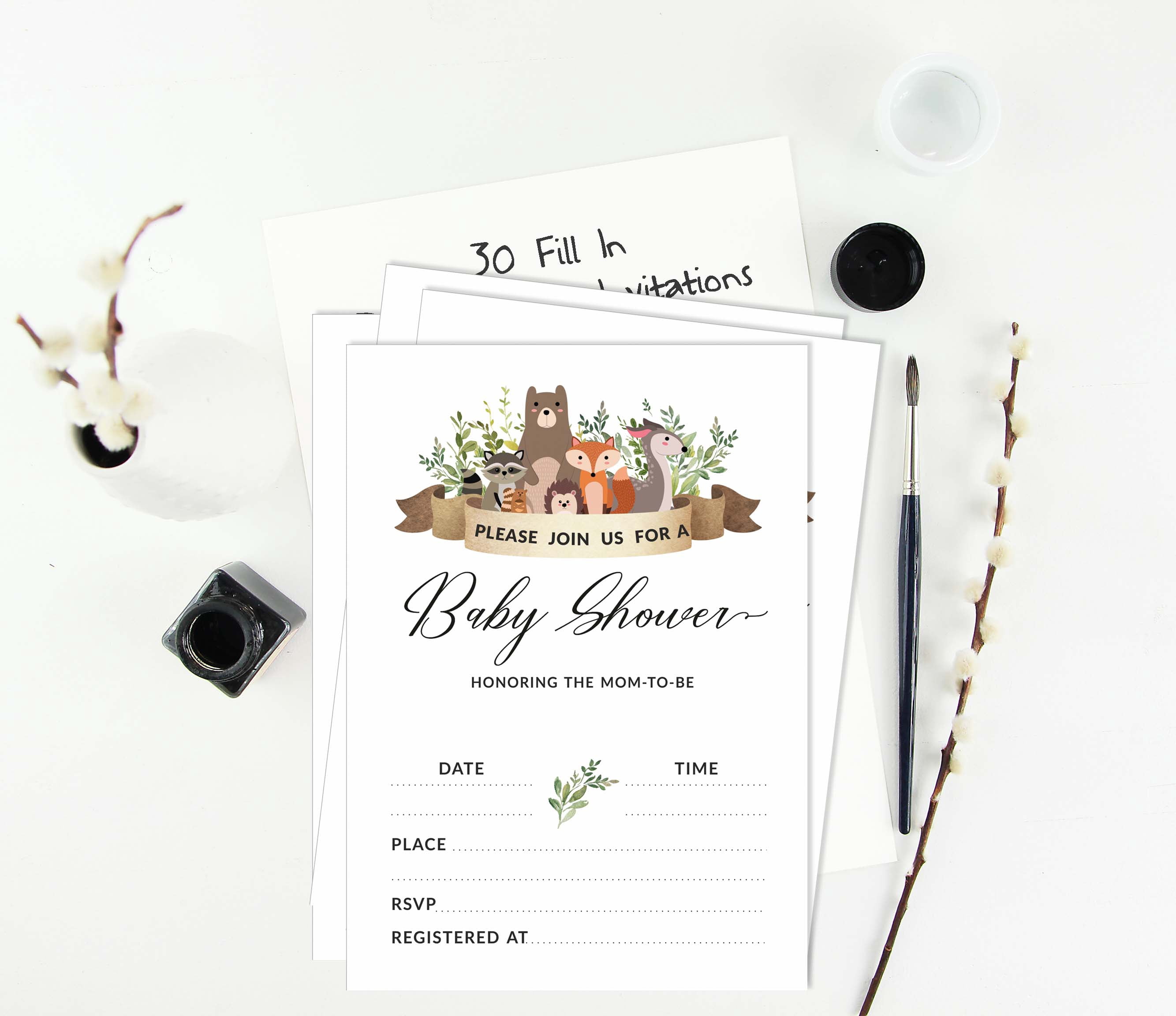 Inkdotpot 30Jungle Animals Baby Shower Invitation Cards Gender Neutral Fill In Blank Invites
