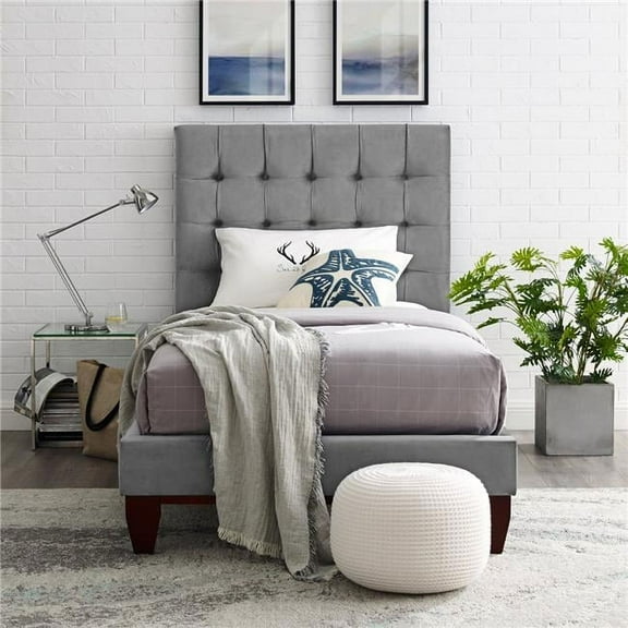 Blake Beds Gray Velvet Full Button Tufted