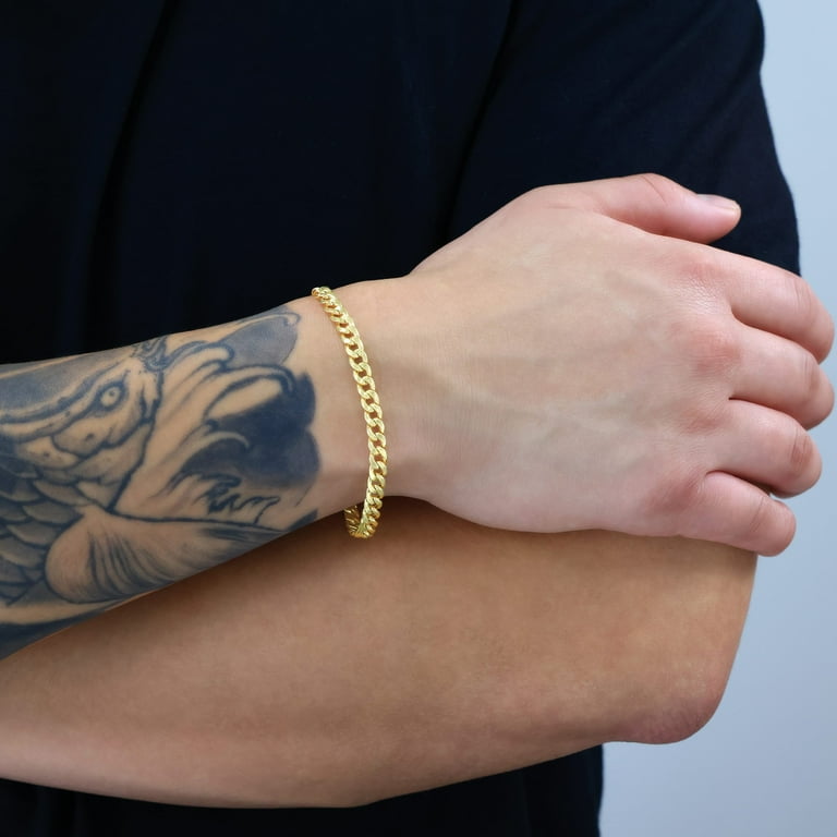 Nuragold 10k Real Yellow Gold Miami Cuban Link 5mm Chain Bracelet