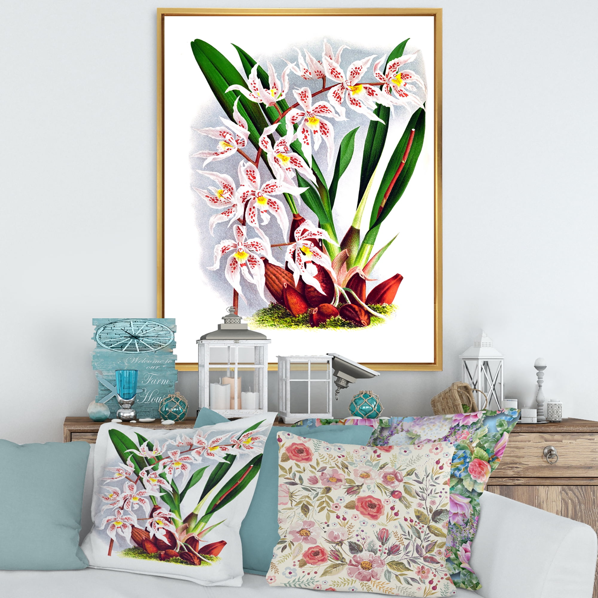 Designart 'White Vintage Orchid Flower II' Traditional Framed Canvas Wall Art Print