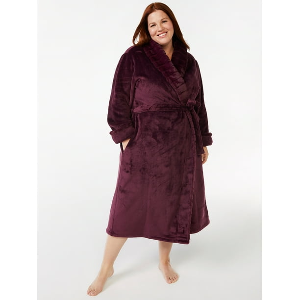 Joyspun Women’s Plush Sleep Robe, Sizes S to 3X