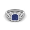 thumbnail image 1 of 6mm Cushion Blue Sapphire 925 Sterling Silver Women Wedding Split Shank Ring, 1 of 3