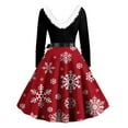 thumbnail image 3 of Holloyiver Women’s Dresses Summer 2023 Swing Dress Long Sleeve Christmas Printed Patchwork Furry V-Neck Draw BackRetro Dress S-2XL, 3 of 3