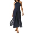 thumbnail image 1 of INSPIRAR CHIC Mono Elegante de Mujer con Cuello Halter Sin Mangas Mono Formal de Pierna Ancha XS Azul Oscuro, 1 of 6