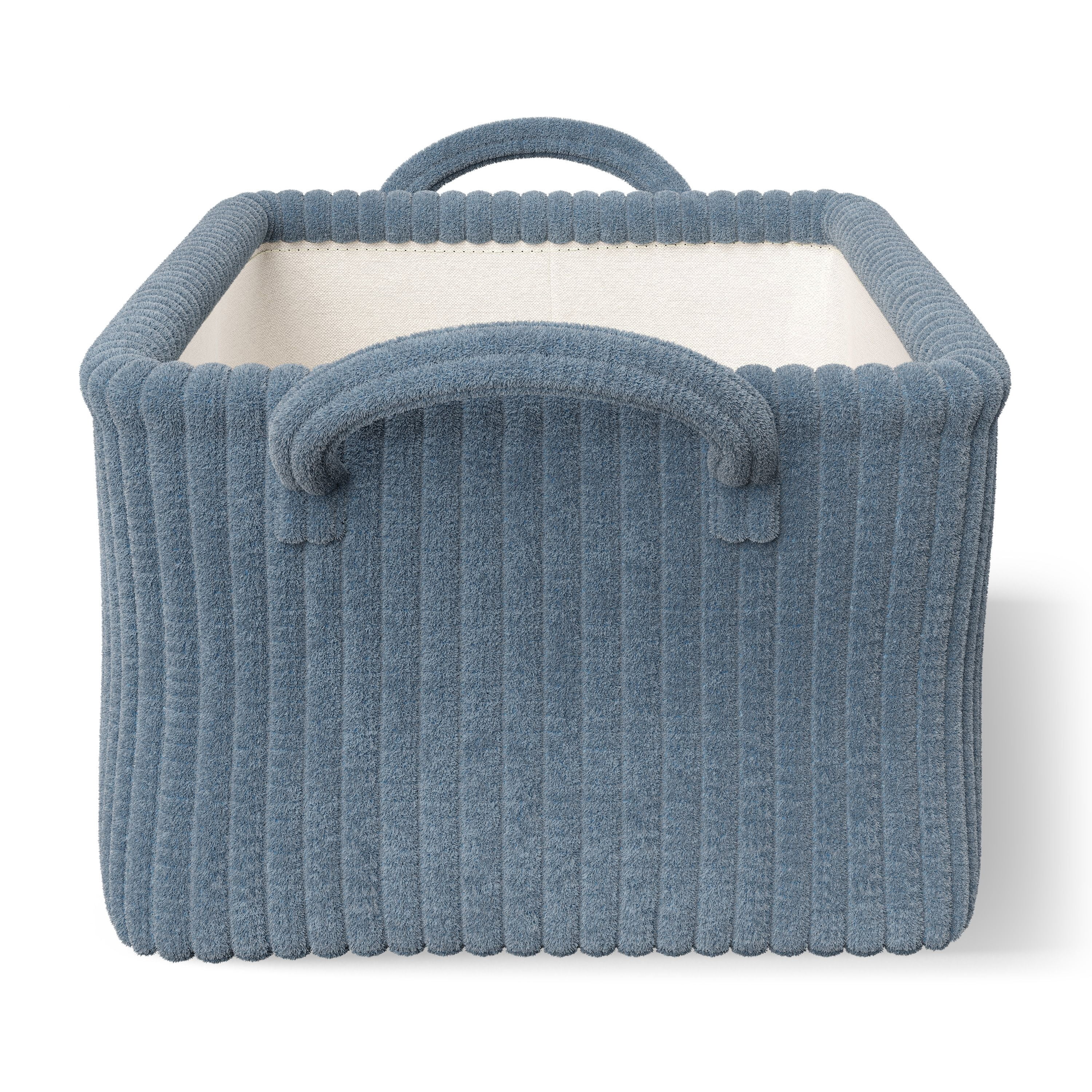 Mainstays Kids Medium Blue Ribbed Corduroy Fabric Storage Basket with Handles, 4 Pack