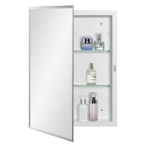 Bathroom Medicine Cabinet with Beveled Edge Mirrored Door 16 x 22 inch, Recessed or Surface Mount, with Adjustable Glass shelves
