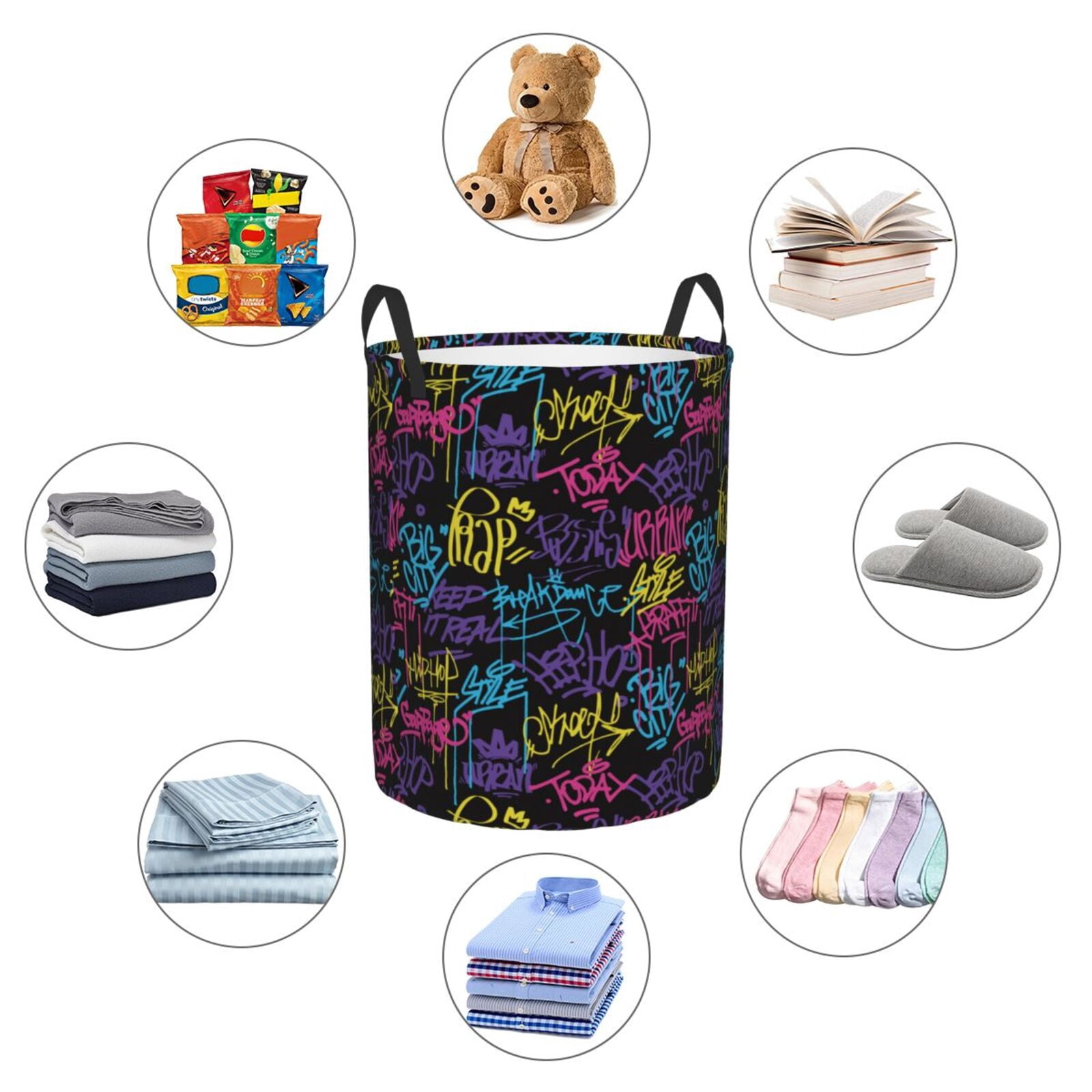 Large Laundry Basket with Handles - Graffiti art Kids Baby Dirty Clothes Laundry Hamper for Bedroom Aesthetic