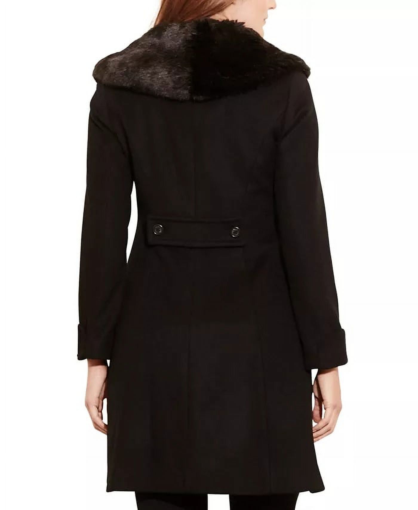 Ralph Lauren BLACK Faux Fur–Trim Wool-Blend Coat, US 8 - image 2 of 3