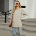 thumbnail image 2 of SWSMCLT Women's Soft Pullover Sweater Long Sleeve Work Boat Neck Tunic Top Button Split Crewneck Knit Fall Fashion Cream Small, 2 of 5