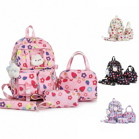 WAYUTE Kids Backpack Cartoon Print Back to School 4 Pcs Backpack Set with Large Capacity Lightweight Cute Daily Use Bookbag Casual Outdoor Travel