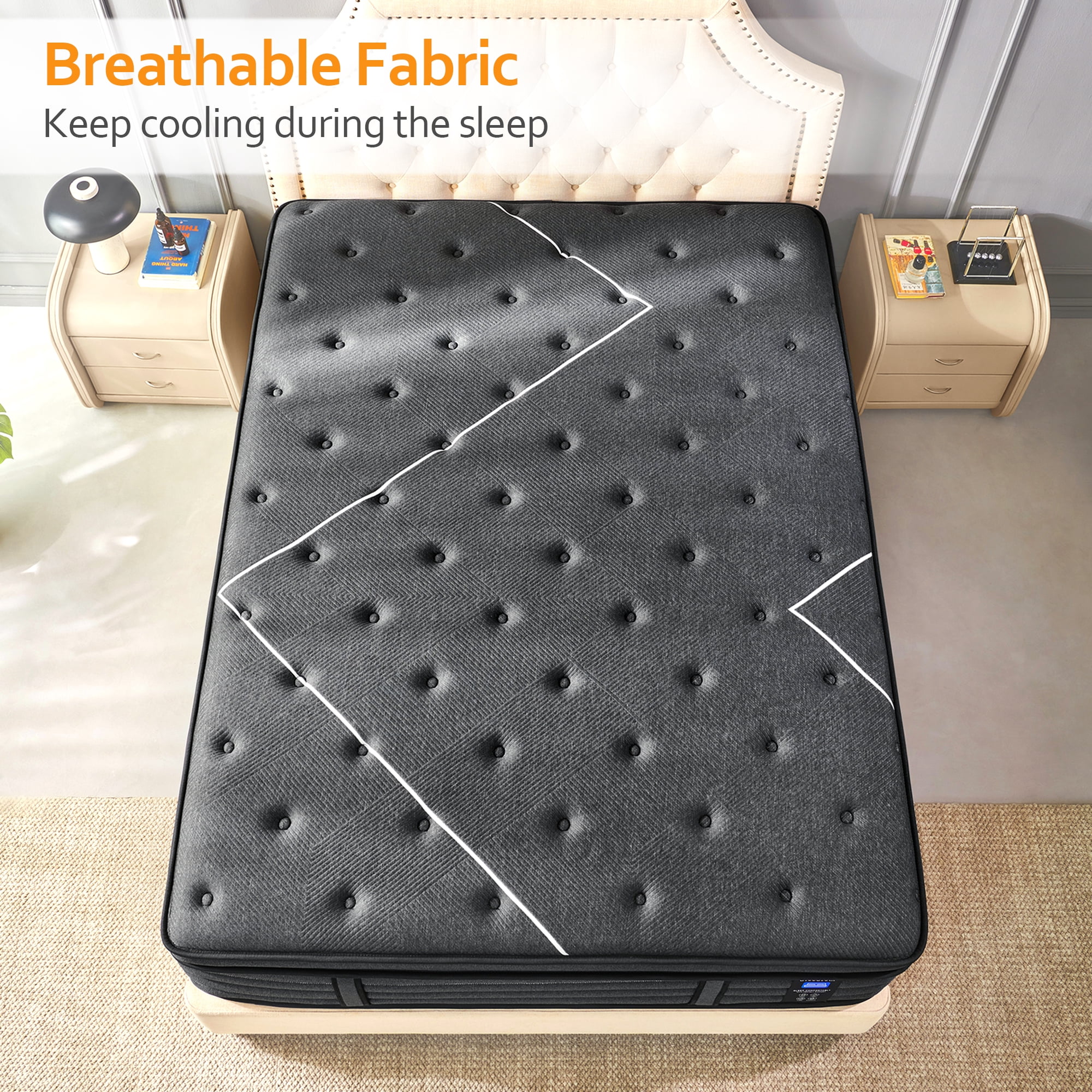 Extra Firm King Mattress, 14 Inch King Size Mattress, Hybrid Mattress in a Box with Foam Encased Edge Line, Firm Edge Support, Cooling Sleep & Pressure Relief, with Motion Isolation
