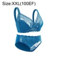 thumbnail image 2 of Lencería sexy para mujer, conjunto de lencería de encaje de 2 piezas, conjunto de sujetador y braguita con aros acanalados - Azul lago, 2 of 6