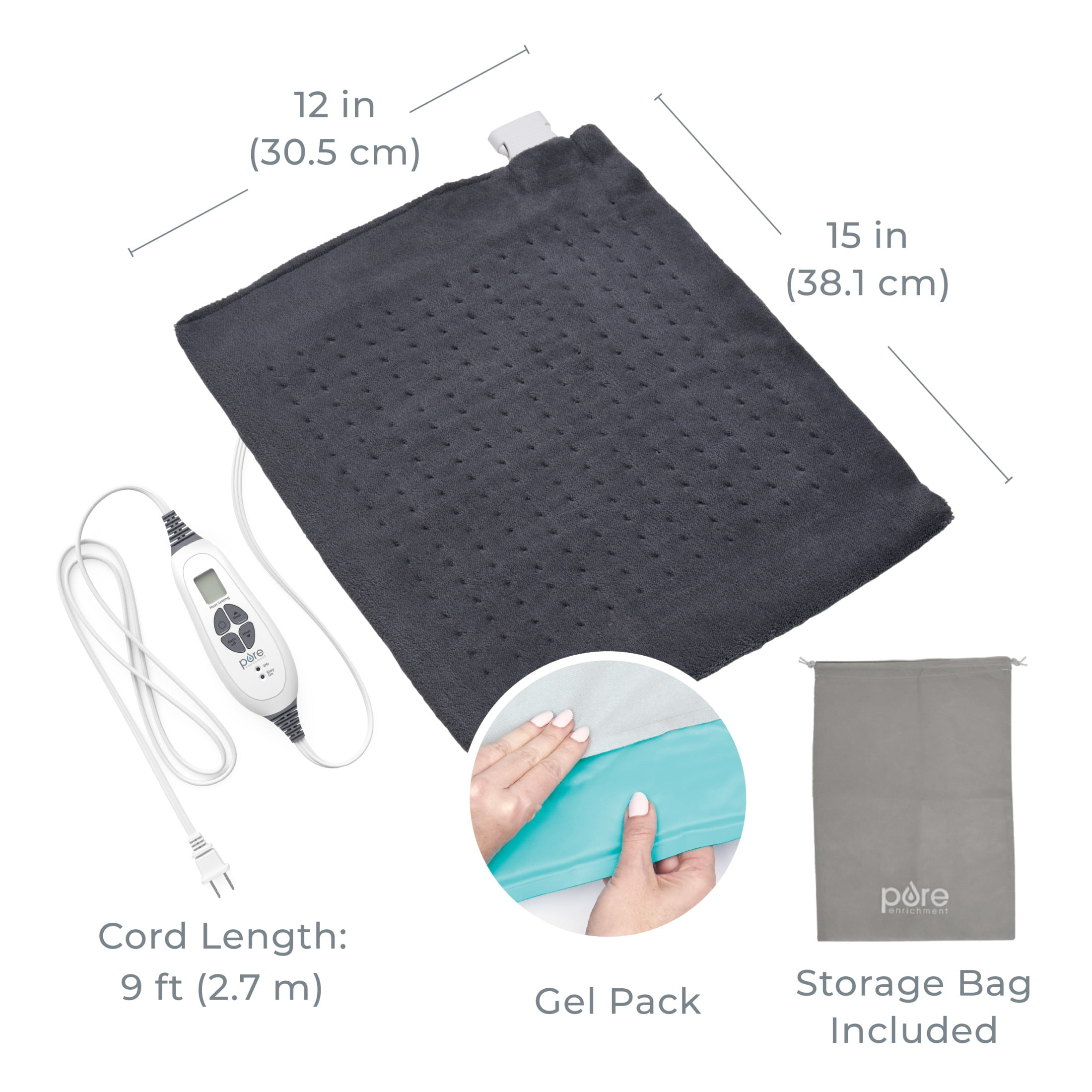Pure Enrichment PureRelief Duo 2-in-1 Heating Pad with Removable XL Hot/Cold Gel Pack, Soft Microplush Pad Warms Up in Seconds, Ideal for Back Pain, and Muscle Aches in Legs & Shoulders