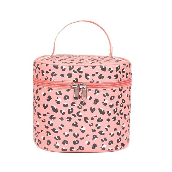 Qholemyo Large Capacity Faux Leather Travel Makeup Bag Portable Large Opening Cosmetic Storage Organizer Toiletry Bag Travel Essentials