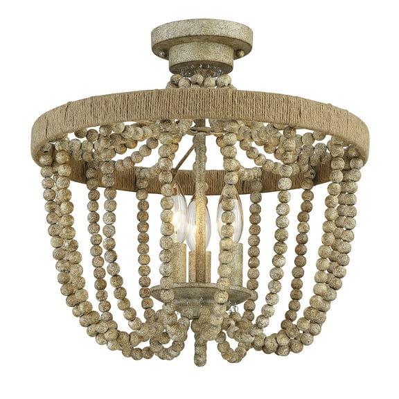 Trade Winds Lighting 3-Light Ceiling Light In Natural Wood With Rope