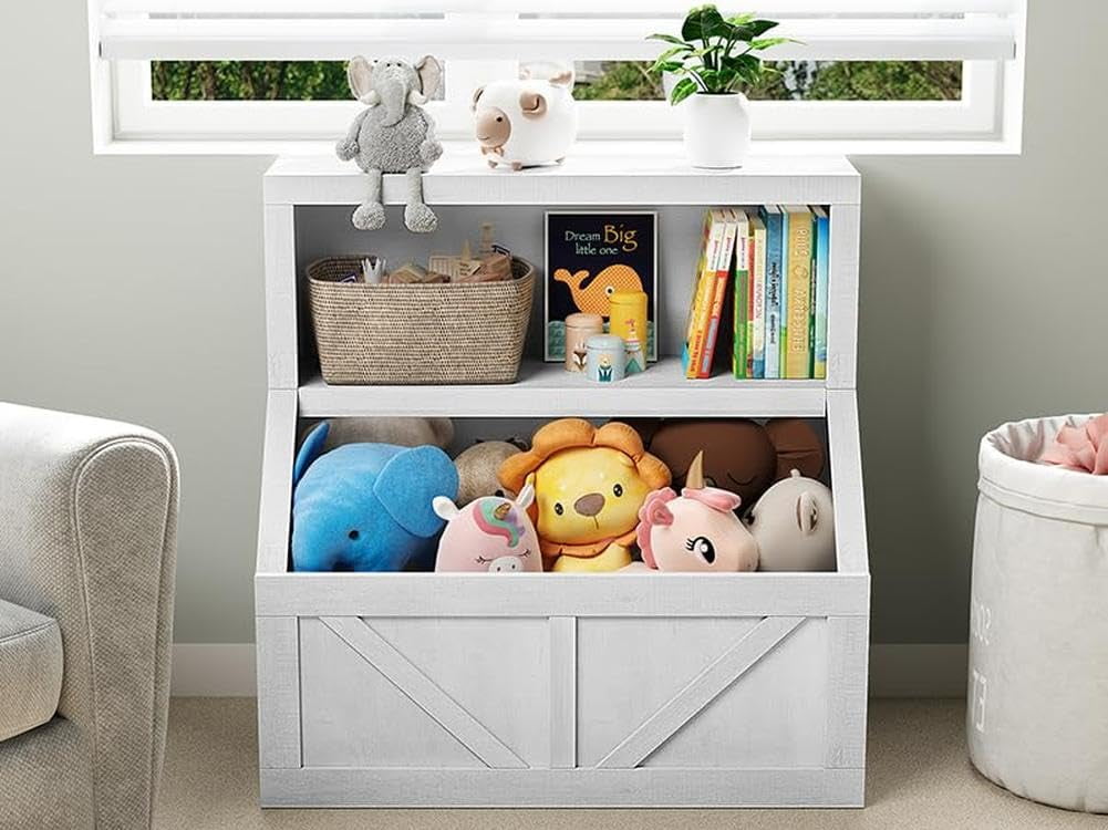 Kids Bookshelf, Wooden Toy Storage Organizer with Cubby, Toddler Bookcases Fit for Playroom, Children's Room, Bedroom, Nursery School