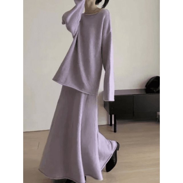 Ensemble Robe Tricotée pour Femmes Pull Longue Robe Deux Pièces Ensemble Mode Élégant Vêtements Paresseux pour Femmes