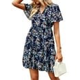 thumbnail image 2 of Coduop Summer Dresses for Women Short Sleeve Boho Floral Dress A-Line Mini Dress, 2 of 7