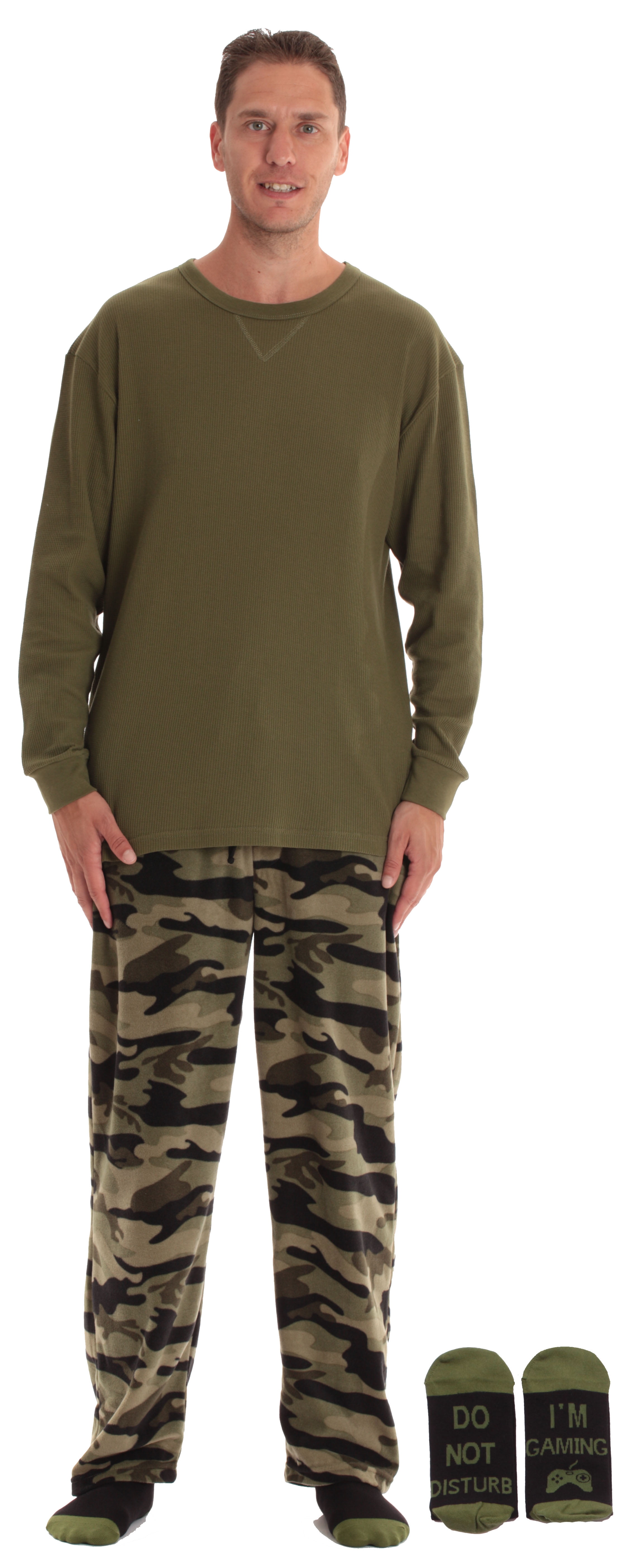 #followme Mens Microfleece Pajama Pants Set with Socks 44938-1A-M (Camouflage - I'm Gaming