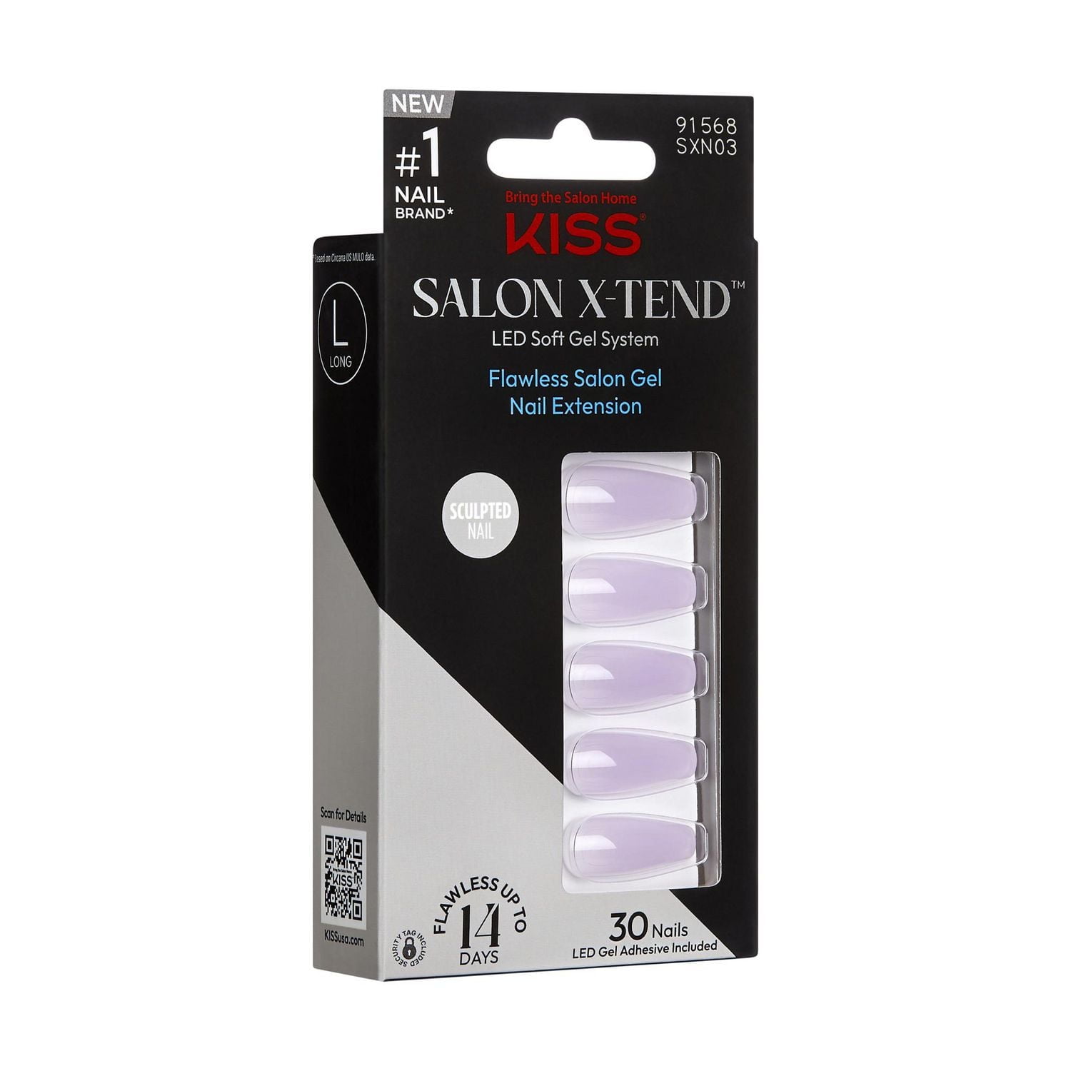 KISS Système Ongles de couleur Salon X-Tend Gel doux LED, Lavande, Long Ballerine, 30u. Refill Faux Mink