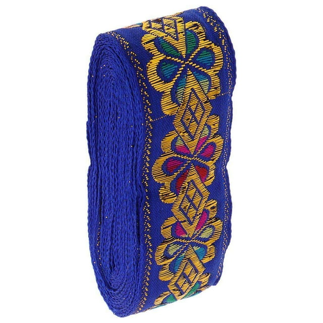 pitrice National Style Sewing Jacquard Ribbon Roll DIY Crafts Fabric Ribbons Roll for Decoration Royal Blue