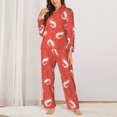 thumbnail image 2 of Pajama Sets for Women 2 Pcs, White Shrimp Print Red Button Down Long Sleeve Sleepwear Lounge PJ Sets, 2 of 6