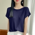 thumbnail image 2 of Wyobmus Womens Tops Stripe Texture Short Sleeve Lightweight Shirts Spring Fashion Trendy Tops Crewneck Casual Knit Tees Navy, 2 of 4