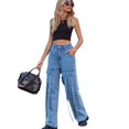 thumbnail image 5 of Pantalones Cargo azules de cintura alta para mujer, peto informal con bolsillos grandes, pantalones vaqueros rectos, ropa de calle de los 90, 5 of 5